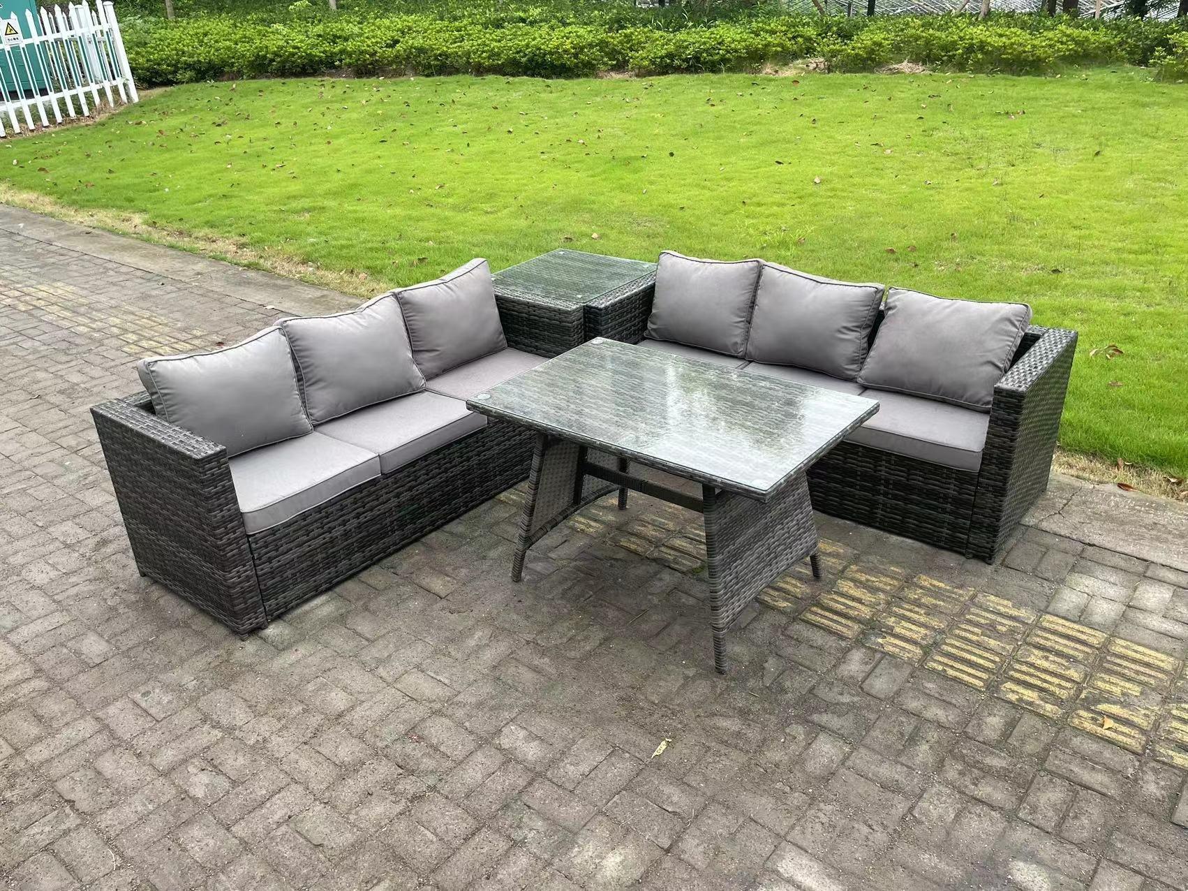 6 Seater Wicker PE Rattan Garden Dining Set Outdoor Furniture Sofa with Side Table Dining Table